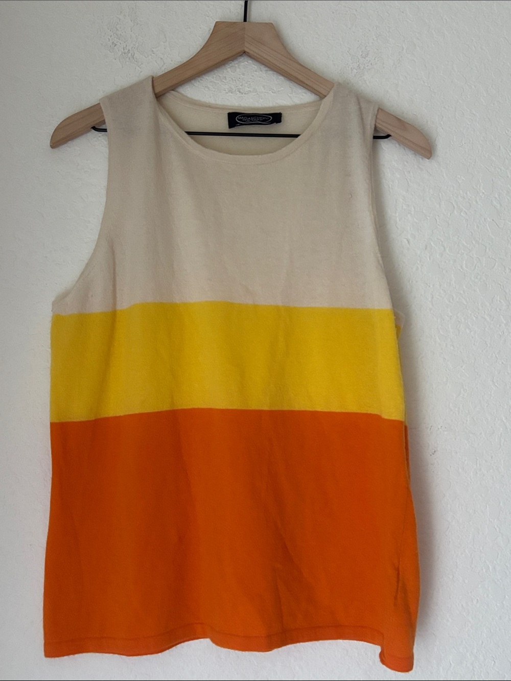 Vintage cashmere Magaschoni Cream, Yellow & Orange Colorblock tank size Large